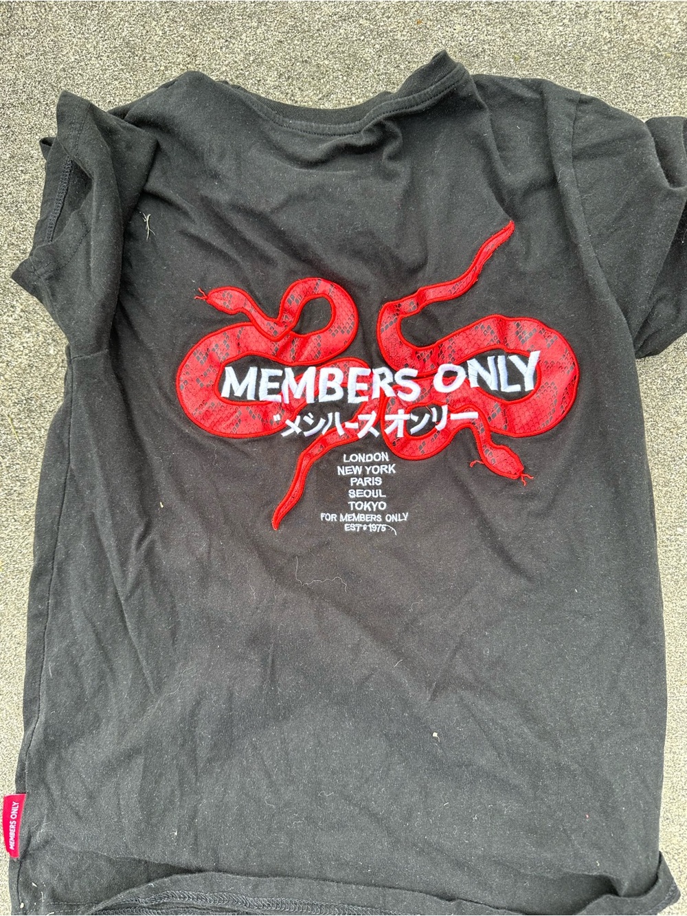 Members Only Black Graphic Tee with Red Snake Logo T-shirt